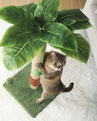 ANWA 35" Tall Cat Scratching Post for Kitten and Large Cats, Scratching Post for Indoor Cats with Self-Grooming Rubber Brush, Cat Sisal Post with Simulated Leaves - Image 7