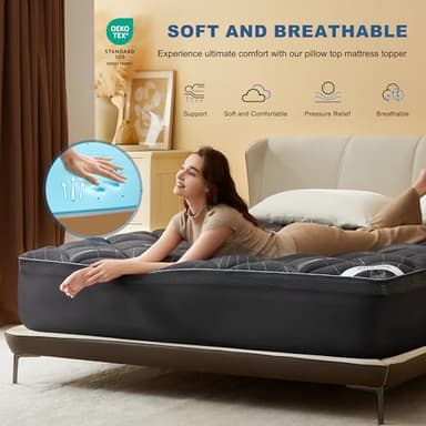 Bedlore 4-Inch Queen Mattress Topper for Back Pain - Dual Layer Medium Support (2" Gel Memory Foam + 2" Cooling Fluffy Pillow Top Pad), Breathable & Pressure Relief (Gray) - Image 3