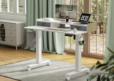 YDN Electric Standing Desk with Drawers, Adjustable Height Stand Up Desk, 48 inch Electric Sit Stand Computer Desk for Home Office, White - Image 2