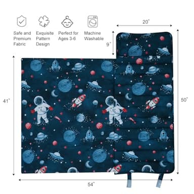 david's kids Toddler Nap Mat Set with Removable Pillow, Ultra Soft Slumber Bags for Boys,Perfect for Preschool, Daycare, Kids Sleeping Bags with Rollup Design, 50"x20", Space - Image 4