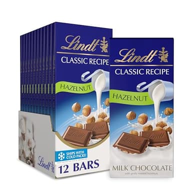Lindt CLASSIC RECIPE Hazelnut Milk Chocolate Bar, Milk Chocolate Candy, 4.4 oz. (12 Pack) - Image 1