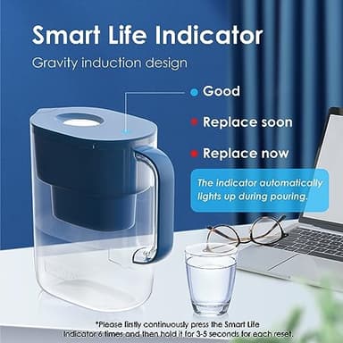Waterdrop Water Filter Pitcher with 1 Filter, 200-Gallon Long-Life, 10-Cup Large Water Filter Pitcher, NSF Certified, 5X Times Lifetime, Reduces PFOA/PFOS, Chlorine, Classic Blue - Image 7