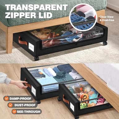 Gocvo 2Pack Under Bed Storage with Wheels,30.71 * 17.13 * 6.5 Inches Foldable Underbed Storage Containers Organizers Bins for Clothes Shoes Blankets Sweater (Black) - Image 4
