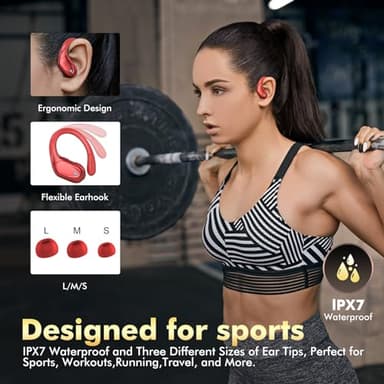 HAOYUYAN Wireless Earbuds, Sports Bluetooth Headphones, 80Hrs Playtime Ear Buds with LED Power Display, Noise Canceling Headset, IPX7 Waterproof Earphones for Workout/Running (Red) - Image 5