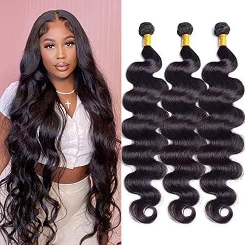 Body Wave Bundles Human Hair 26 28 30 Inch 100% Unprocessed Human Hair Bundles 12A Brazilian Virgin Hair Weave Body Wave 3 Pieces Natural Black Color 300G - Image 1