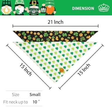 CROWNED BEAUTY St Patricks Day Dog Bandanas Reversible Small 2 Pack, Irish Clover Set, Green Plaid Adjustable Triangle Holiday Scarves for Dogs Cats Boy Girl Pets DB160-S - Image 4