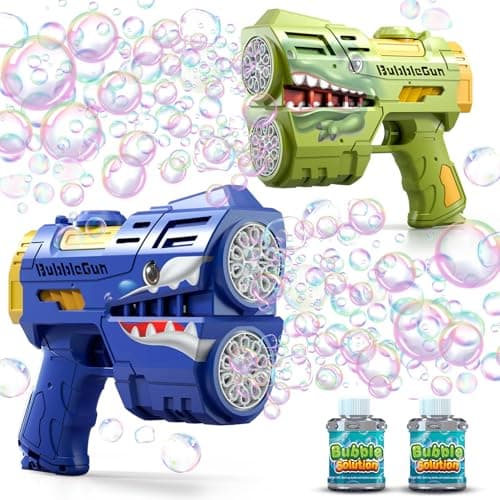 Jasny 2 Pack Bubble Guns for Kids, LED Light Up Rechargeable Bubbles Machine Blower with 2 Bottles Refill Solution for Toddlers 4-8, Wedding Birthday Gift - Image 1