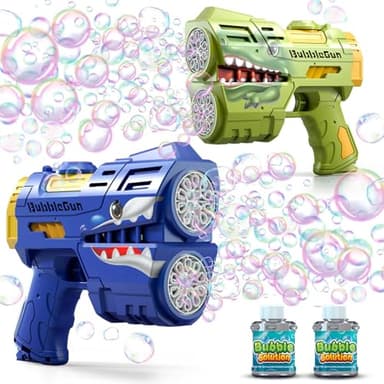 Jasny 2 Pack Bubble Guns for Kids, LED Light Up Rechargeable Bubbles Machine Blower with 2 Bottles Refill Solution for Toddlers 4-8, Wedding Birthday Gift - Image 1