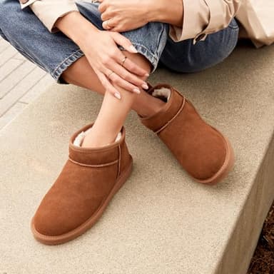 DREAM PAIRS Ankle Winter Mini Boots for Women Genuine Suede Faux Fur Lining Water Resistant Warm Snow Boots Slip On Memory Foam Comfort Booties FuzzyClassic,Size 7.5,Chestnut,SDSB2405W - Image 8