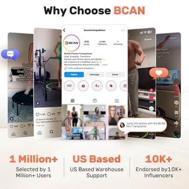 BCAN 40/48" Foldable Mini Trampoline Max Load 330lbs/440lbs, Fitness Rebounder with Adjustable Foam Handle, Exercise Trampoline for Adults Indoor/Garden Workout - Image 7