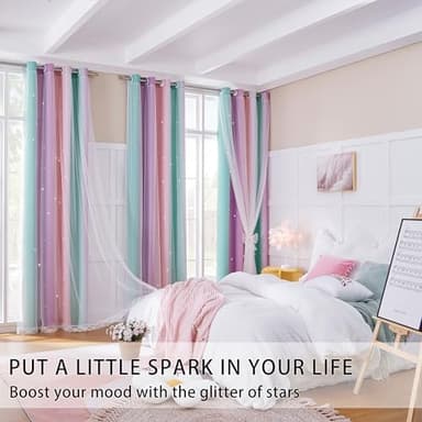 XiDi Curtains for Girls Bedroom Kids Room Unicorn Princess Theme Room Darkening 63 inches Long Wall Decals Pink Purple Green, W52 X L63 - Image 3