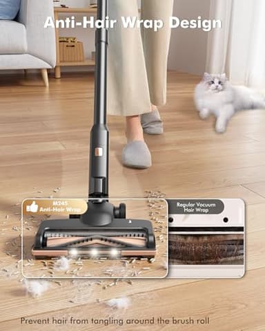 MIUZZY 48kPA Cordless Vacuum Cleaner, 190AW Powerful Suction, Max 60min Runtime, 4000mAh Large Battery, Anti Hair Wrap Stick Vacuum, Vacuum Cleaners for Home, Pet Hair, Hard Floors and Carpets, Cars - Image 6