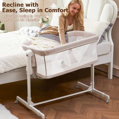 ONTHEWEI Baby Bassinet Bedside Sleeper, 3-in-1 Rocking Bassinet with Wheels, 6-Height Adjustable Crib with Breathable Mesh, Soft Mattress for Newborns & Infants - Image 5