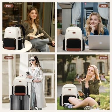 LOVEVOOK Laptop Backpack for Women with Pouch Pocket for Large Capacity Cup,17 Inch Laptop Computer Bag Travel Backpack Purse,Waterproof Work Business Backpack College Teacher Bags,Beige-Black-Brown - Image 7
