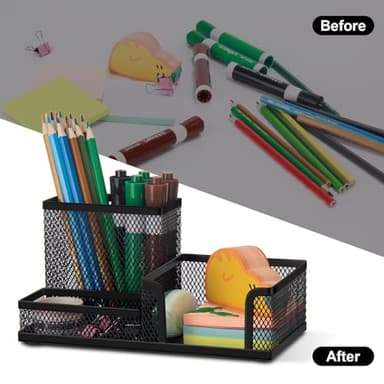 Comix Mesh Pen Pencil Holder Desk Organizer, 3 Compartment Wire Desktop Pen Pencil Cup Caddy Office Supplies Accessories for Home Office School, Black(2 Pack) - Image 7