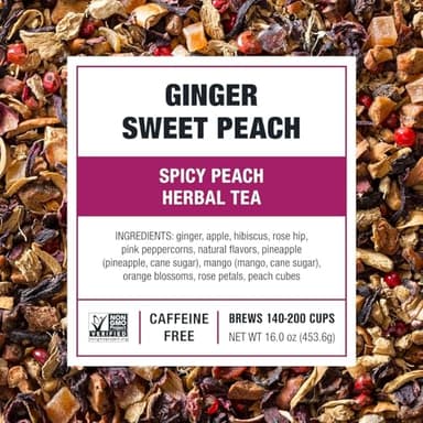 Tiesta Tea - Ginger Sweet Peach, Spicy Peach Herbal Tea, Tranquility Blend, Loose Leaf, Non-Caffeinated Hibiscus & Cane Sugar, Brews Up to 200 Cups, 16oz Bulk Pouch - Image 2