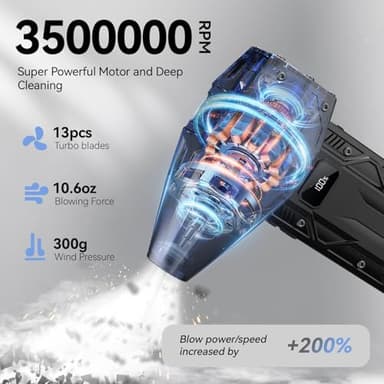Compressed Air Duster, 4-Gear Adjustable 350000RPM Electric Air Duster,Jet Dry Blower Replace Air Can - No Canned Air Duster,8000mAh Rechargeable Air Blower for Deep Computer Clean, PC, Car Dry, Home - Image 2