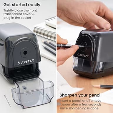 Arteza Pencil Sharpener, Black, Quiet Pencil Sharpener for 8-mm Pencils, Office Supplies for Teachers, Students, and Classrooms, Art Studios, and Workspaces - Image 4