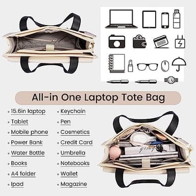LOVEVOOK Laptop Bag for Women 15.6 Inch Laptop Tote Work Bag Professional Leather Computer Briefcase Waterproof Handbag Shoulder Bag Large Capacity Business Teacher Office Bag Crossbody Purse - Image 5