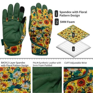 MSUPSAV Gardening&Garden Gloves,Spandex&Synthetic Yard Work Glove,Gifts for Women,Touchscreen,Medium,Green Sunflower - Image 2