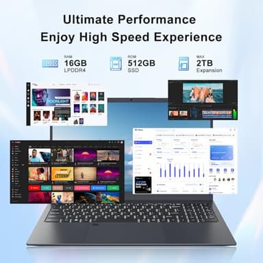 BLUEING 15.6" Laptop Computer, Windows 11 Laptop, 16GB RAM, 512GB SSD(Expandable to 2TB), Intel Quad-Core N5095(Up to 2.9 GHz), 1080P FHD Display, Fingerprint, Backlit KB, Wi-Fi 5, BT5.0, Quad-Speaker - Image 4