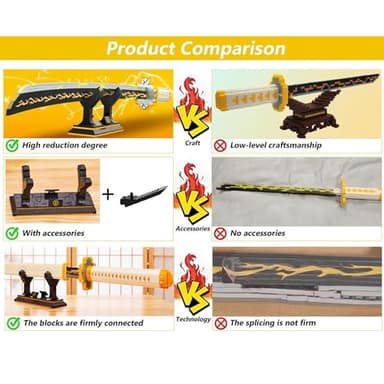 Kravkind 956pcs, 39inch for Sword Building Block Model, Samurai Sword Set with Scabbard and Stand, Best Gift for Anime Fans - Image 2