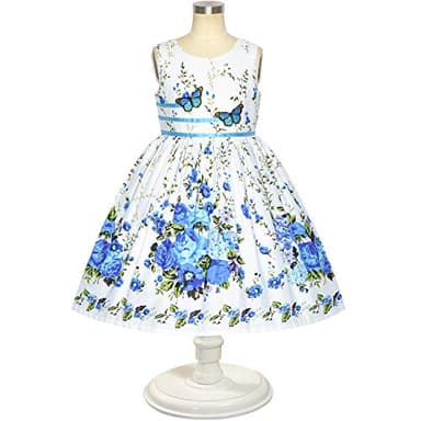 Girls Dress Blue Butterfly Casual Floral Party Size 9-10 - Image 2