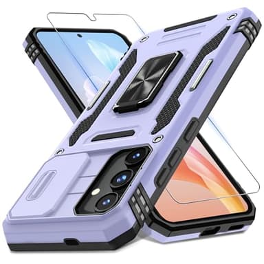 DEERLAMN Case for Samsung Galaxy S25+ Plus 6.7-Inch with Slide Camera Cover+Screen Protector(1 Pack), Rotated Ring Kickstand Military Grade Shockproof Protective Cover-Light Purple - Image 1