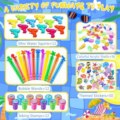 Pool Party Favors and Beach Party Favors,158PCS Summer Pool Toys for Kids, Undersea theme decoration, Including Beach Balls, Sunglasses, Bubble Wands, Stamp and Crystal Shells for Kids Ages 4-8 8-12 - Image 4