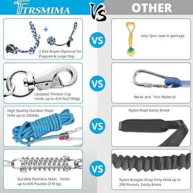 TT TRSMIMA Spring Pole Rope Toys: Rope Pull & Tug of War with a Big Spring Pole Kit & 2 Strong 16ft Toys - Muscle Builder Interactive Toy for Pitbull Medium to Large Dog - Image 5