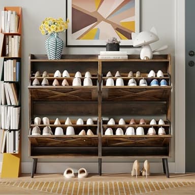 Maupvit Large Shoe Cabinet with 4 Flip Drawers, Freestanding Shoe Organizer with Metal Drawer Bracket for Entryway, Narrow Shoe Rack Cabinet, 5 Sturdy Legs, Rustic Brown - Image 3