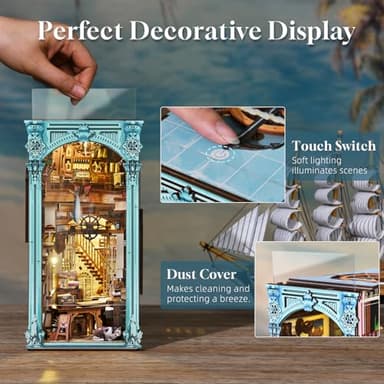 MiniCity Book Nook Kit, DIY Dollhouse Booknook, Book Nook Miniature Kit for Bookshelf Insert Decor Crafts for Adults Teen Halloween, 3D Wooden Puzzle with Led Light (Hemingway House) - Image 4