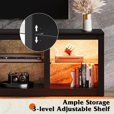 WLIVE LED TV Stand for 65 Inch TV, Modern Entertainment Center with Adjustable Glass Shelves & Customizable LED Lights, Sturdy Media Console for Living Room, Bedroom,Gaming (Black) - Image 5