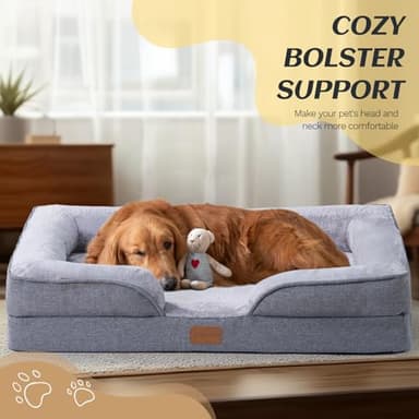 OUPEIWAWA Large Dog Bed Orthopedic with Bolster Sides Removable Egg-Crate Foam Waterproof Liner Pet Bed Sofa Couch with Removable Washable Cover Non-Slip Bottom, Gray - Image 5