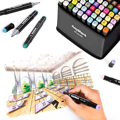 AnyMark Alcohol Markers, 80 Colors Dual Tip Art Coloring Markers Set for Kids Adult Book Drawing Sketching Painting, Chisel & Fine, Black Penholder - Image 7
