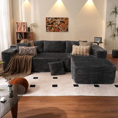 ovios 104" Cloud Sectional Couch with L-Shape Chaise,Modern Modular Sofa with Deep Seat, Upholstered Couches for Living Room Bedroom,No Assembly Required, Grey (Plush Corduroy Fabric) - Image 1