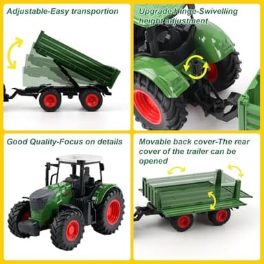 Peagprav Farm Toys Tractor with Trailer-16.5 Inches Tractor Playset 1/24 Scale Gripper Frontloader Spreader for Boys Kids Toddlers Age 3-7 Years Old - Image 2