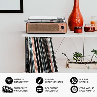 Vinyl Record Player with Speakers Vintage Turntable for Vinyls Records Belt-Driven Turntables 3-Speed Bluetooth Playback Headphone AUX RCA Line LP Vinyls Players for Sound Enjoyment Retro Brown - Image 5