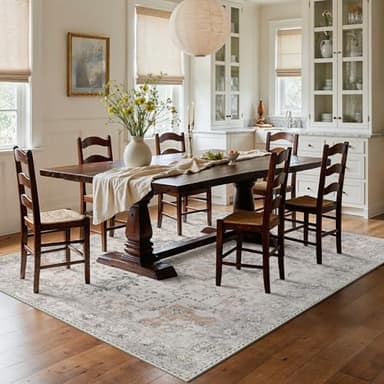 GENIMO 8x10 Area Rugs for Living Room, Machine Washable Non Slip Vintage Rugs, Low Pile Lightweight Chenille Print Rug for Bedroom, Dining Room, Home Office, Light Taupe Brown - Image 10