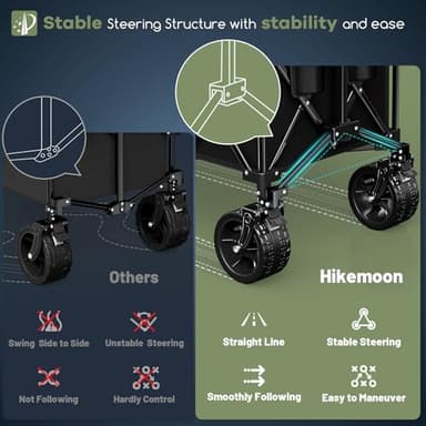 Hikemoon 48"L Collapsible Wagon Cart Foldable, 560LB Weight Capacity 300L Heavy Duty Folding Beach Wagon with All-Terrain Big Wheel, Utility Wagon for Grocery, Shopping, Garden, Sports, Camping, Black - Image 5