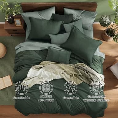 Monbix King Size Comforter Set, Deep Forest King Size Bedding Set Reversible, King Comforter Set 7 Pieces, Cationic Dyeing Bed in a Bag with Comforter, Sheets, Pillowcases & Shams - Image 2