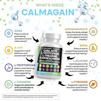 Clean Nutraceuticals GABA 750mg 5 HTP 200mg L Tryptophan 500mg L Theanine 200mg Ashwagandha SAM-e L-Glycine - Mood Support Vitamins for Women and Men with L-Tyrosine 5-HTP (5-Hydroxytryptophan) - Image 3