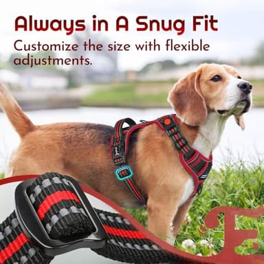Eagloo Dog Harness for Large Dogs, Easy Wearing with 3 Buckles, Adjustable No Pull Pet Harness with 2 Rings for Walking, No Chock Reflective Soft Padded Vest with Control Handle, Black & Red, L - Image 6