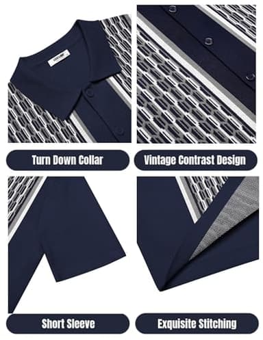 COOFANDY Men's Short Sleeve Knitted Set 2 Piece Vintage Polo Outfits Button Down Casual Suit - Image 5