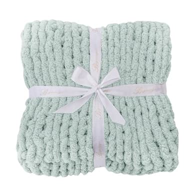 Bigacogo Chunky Knit Throw Blanket for Couch, 40x80 inches, 100% Hand Knitted with Thick Jumbo Chenille Yarn, Cozy Soft Large Rope Knot Cable Crochet Blankets for Sofa Bed Living Room, Mint - Image 7