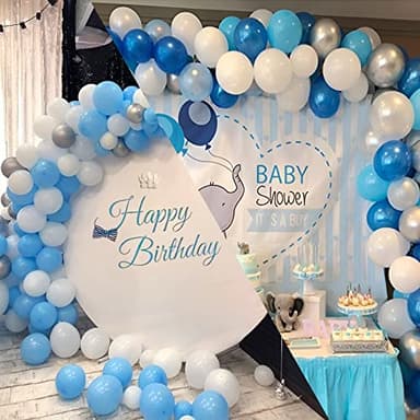 OuMuaMua 62pcs Blue Silver White Confetti Balloons Kit, 12 Inch White Royal Blue Metallic Silver Confetti Balloons for Boy Birthday Baby Shower Graduation Party Supplies - Image 2