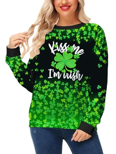 Deerose Womens St Patrick's Sweatshirt Shamrock Clover Print Sweatshirts Lucky Charm Irish Shirt M - Image 2