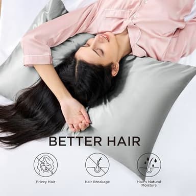 Bedsure Satin Pillowcase for Hair - Grey Satin Pillow Cases Standard Size with Zipper 4 Pack, Similar to Silk Pillow Cases for Skin, Silky & Soft, Gifts for Women Men, 20x26 Inches - Image 2