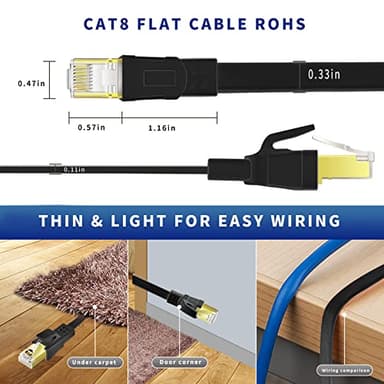 Qiuean Cat8 Ethernet Cable 200FT, Outdoor & Indoor,High Speed LAN Network Cable 40Gbps, 2000Mhz with Gold Plated RJ45 Connector - Black, 200ftBk - Image 3
