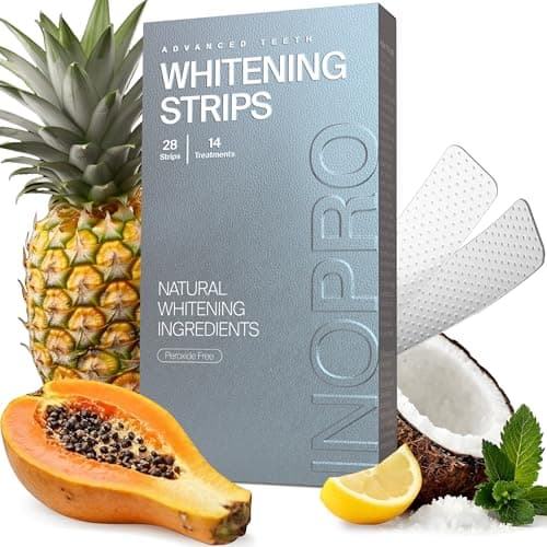 InoPro Natural Teeth Whitening Strips Kit 14 Treatments - Sensitive Teeth Whitener, Peroxide Free with Papain, Bromelain, Coconut Oil, White Strips for Teeth Whitening (28 Strips) - Image 1